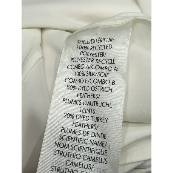 NWT Alice + Olivia Women's White Silk Izola Feather Detail Mini Dress Sz 2 FLAW Mini